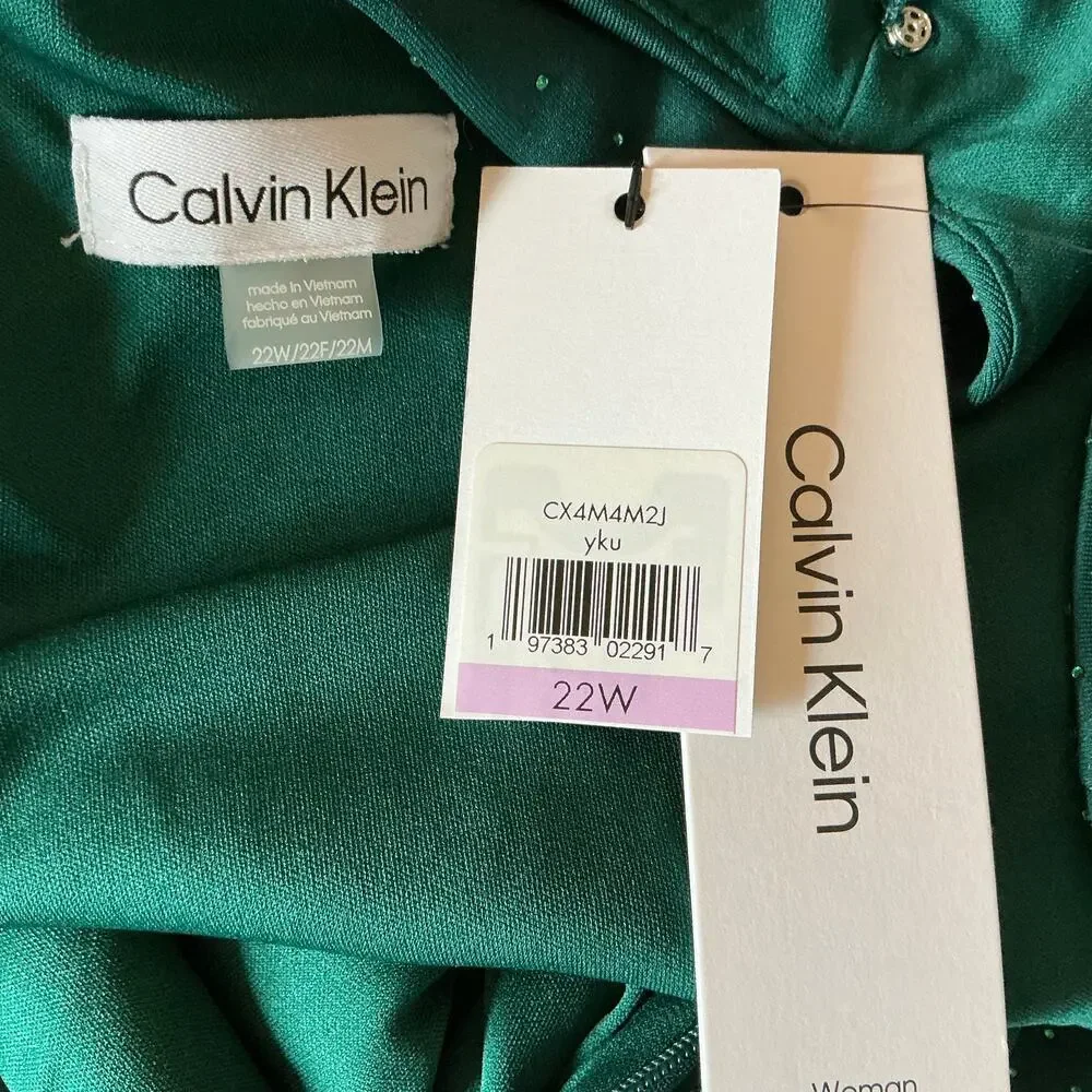 Calvin Klein Green Cocktail Dress Sequin Sleeveless Knee Length Sheath Size 22W - Picture 11 of 13